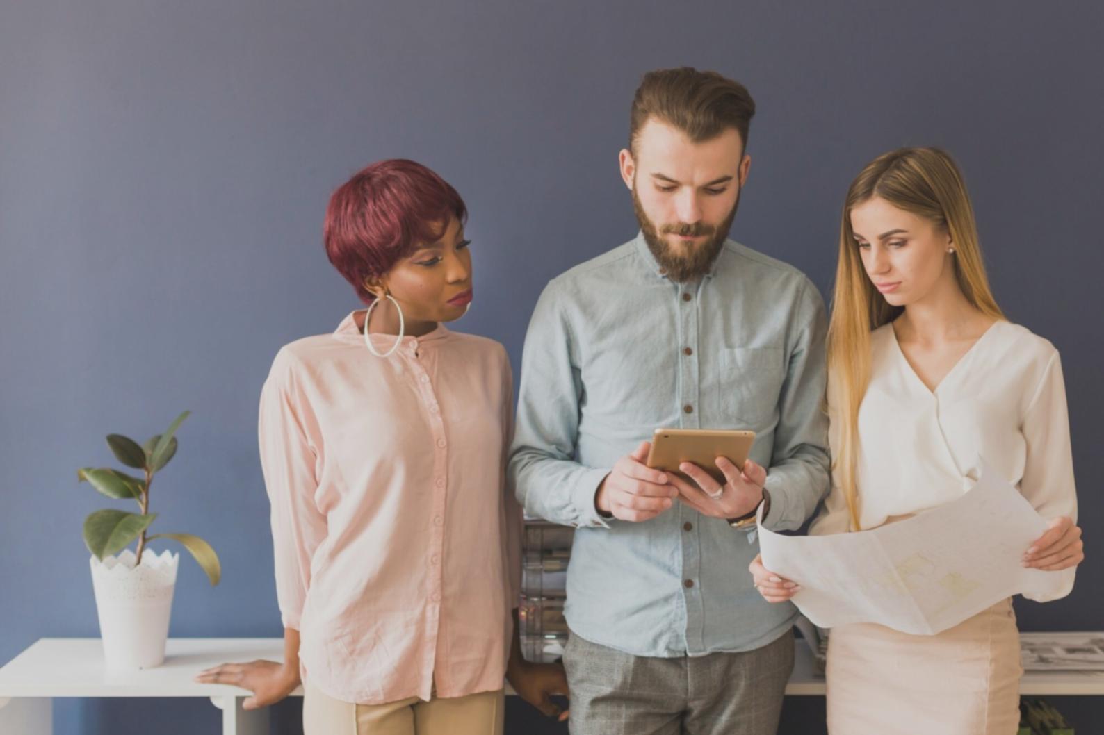 Business professionals discussing contract terms